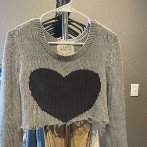 UPCYCLED: BILLABONG HEART CROPPED SWEATER WITH DISTRESSED ENDS